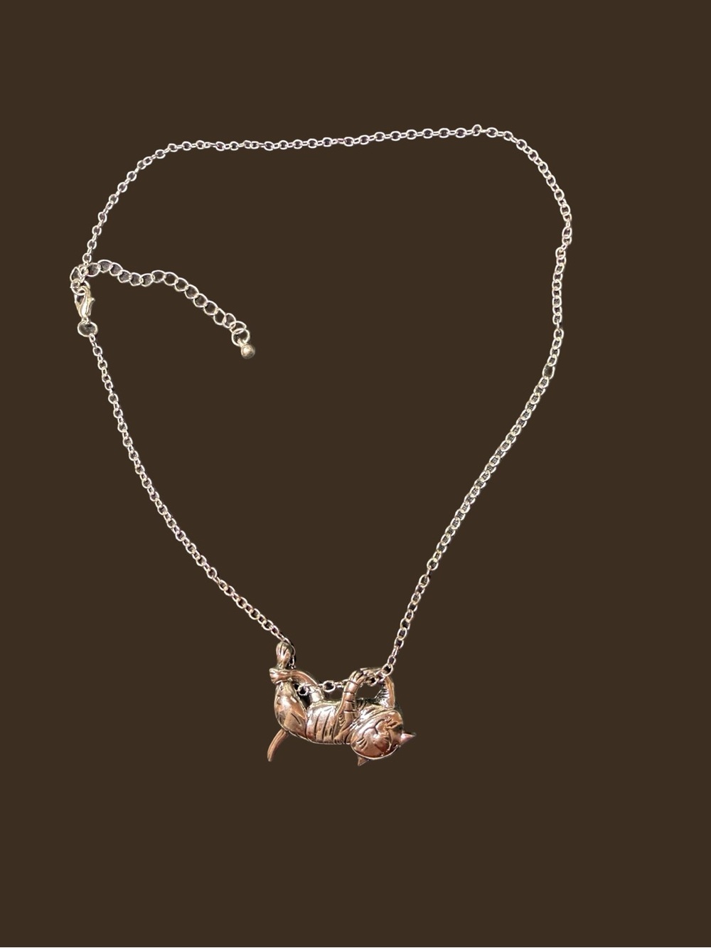 Whimsical Silver Color Cat Necklace – Playful Sculpted Kitty Pendant - Picture 7 of 7